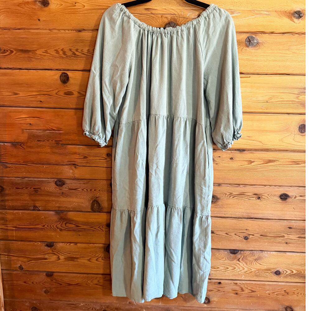 Worth Collective Avery Tiered Linen-Blend Midi Dress in Sage Large - Picture 4 of 7